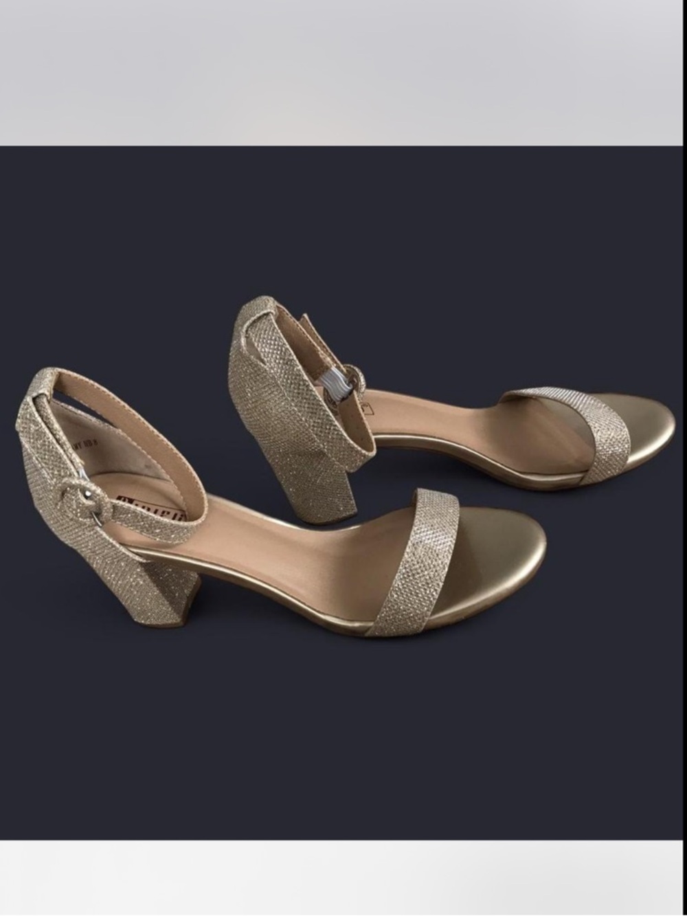 IDIFU Metallic Gold Ankle-Strap Block Heel Sandals
